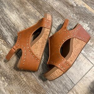Corkys Carley Women’s Studded Wedge Sandals Size 8 - Cognac